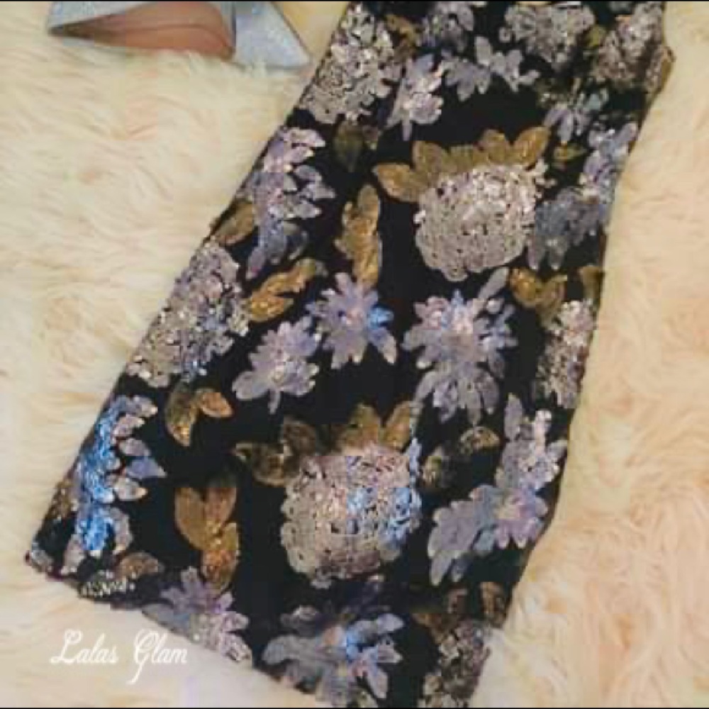 Black gold silver short party dinner dress